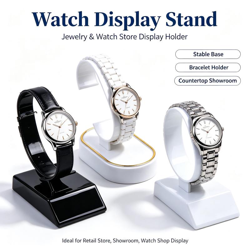 Jewelry And Watches Inc - C자형 시계 진열대, 2개/4개 세트, 검은색/흰색,